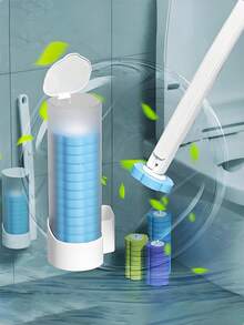 一次性多功能马桶清洁套装 - 含收纳架和替换刷头（花形刷头），非接触式马桶刷，采用耐用材质，卫生高效的浴室深度清洁用品，批发畅销产品，符合人体工学的长柄马桶刷，PP材质，可壁挂式，去除污渍，清新空气，家居浴室秋季装饰，马桶刷 - 彩色 - 查看 6