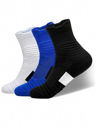 3 Pairs Multi-Purpose Sports Socks, Basketball Socks, Compression Pads, Thick Cycling Socks. Suitable For Boys, Men And Women. Anti-Slip Design To Prevent Foot Abrasion. Breathable Mesh Design. Suitable For Daily Workout, Basketball, Football, Tennis And Other Ball Sports.