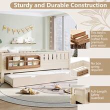 FUNIDEE Full Size Platform Bed With Trundle, Platform Bed Frame With Built-In Bookshelves And Rounded Small Staircase, Bed Frame With Guardrails For Kids - Màu be - Xem 7