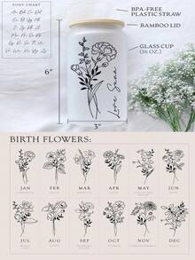 1pc Customized Birthday Flower & Name Printed Coffee Glass Cup With Straw, Personalized Cup, Bridesmaid Coffee Mug, Customized Name Cup, Soda Can Glass Cup, Friendship Gift, Birthday Gift, Best Friend Gift, Bachelorette Party Gift, Housewarming Gift, Sister Gift, Wife Gift, Mother's Day Gift, Father's Day Gift, Anniversary Gift, Valentine's Day Gift, Wedding Gift - Multicolor - View 4