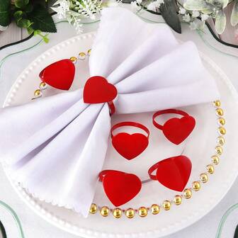 6 piezas de anillos para servilletas con forma de corazón rojo, adecuados para decoración de mesa de fiesta de boda, portaservilletas, Día de San Valentín, Pascua, Acción de Gracias, Día de la Madre
