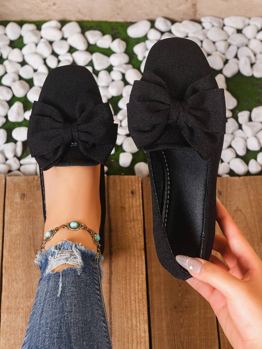 1双复古方头平底休闲乐福鞋 - 黑色2 - 查看 1