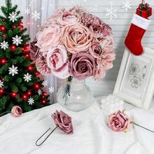 [Free Shipping]Artificial Flowers Combo Dusty Pink Roses With Stems Bouquets Bridal Wedding Shower Decorations Fake Floral For Party Table Centerpieces Home Decor - 復古粉 - 查看 4