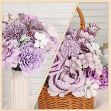 [Free Shipping]Artificial Flowers Combo Purple Rose Hydrangea Fake Flowers With Stem For DIY Wedding Bouquets Centerpieces Arrangements Bridal Ba By Shower Home Decor - 復古紫色 - 查看 7