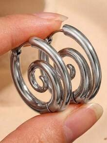 1pair 18K Gold Plated Chunky Spiral Hoop Earrings For Women, Vintage Abstract Swirl Huggie Earrings, Hypoallergenic Thick Twisted Statement Jewelry Gift - Multicolor - View 11