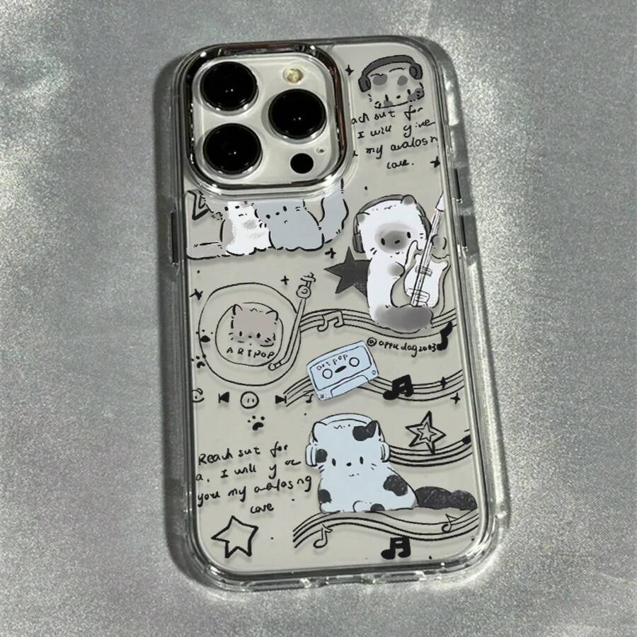 Funda de teléfono con patrón de gato adecuada para iPhone 17 aire/16e/15/14/13/12/11, Profesional Promax Más Compatible con Samsung A02/A02S/A03/A03CORE/A03S/A04/A04S/A05/A05S/A06/A07/A11/A12/A14/A16/A20/A20S/A21S/A22/A23/A24/A25/A32/A33/A34/A35/A36/A56/A50/A30S/A50S/A51/A52/A52S/A53/A54/A55/A70/A71/A72/A73/A15/F15/M15/M34/M36/F36/NOTE10/NOTE10PLUS/NOTE10PRO/NOTE20ULTRA/S20/S20FE S20PLUS/S20ULTRA/S21/S21FE/S21PLUS/S21ULTRA/S22/S22PLUS/S22ULTRA/S23/S23FE/S23PLUS/S23ULTRA/S24/S24FE/S24PLUS/S24ULTRA/S25EDGE/S25FE/S25ULTRA, funda de teléfono transparente con marco de lente electrochapado, funda suave de TPU, adecuada para hombres y mujeres, a prueba de golpes - transparente - Ver 1