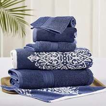 Amrapur Overseas | Artesia Damask 6 Piece Reversible Yarn Dyed Jacquard Towel Set (Indigo)(Estándar Azul) - Multicolor - Ver 2