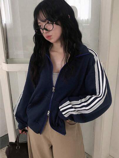 女士休闲百搭宽松长袖立领外套