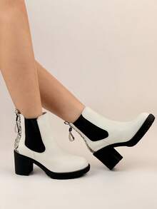 Snake Skin Patchwork High Heel Chelsea Ankle Boots For Women, Slim Silhouette, Suitable For Autumn And Winter - White - View 2