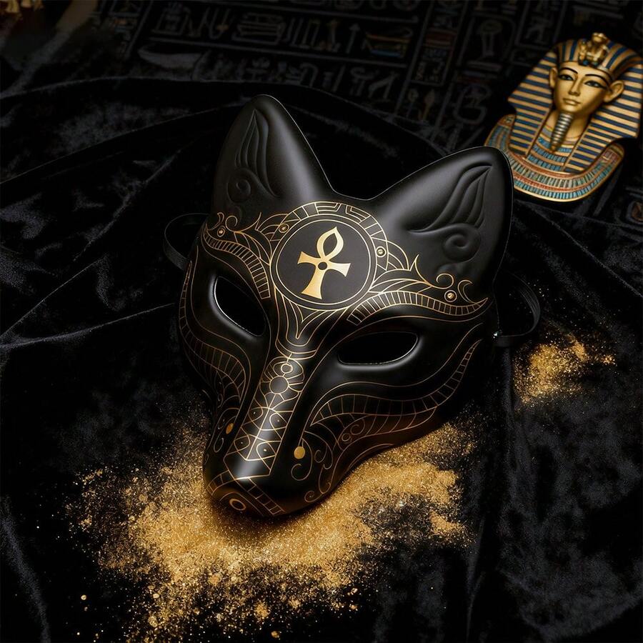 3D Soft Leather Printed Mask For Halloween, Music Festival, Masquerade Ball - Sun God, Egyptian Scepter, Fox Mask