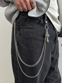 1件男士暗黑朋克骷髅腰链，蜘蛛/爪元素银色牛仔链，街头风/嘻哈音乐节/派对配饰 - 古銀 - 查看 11
