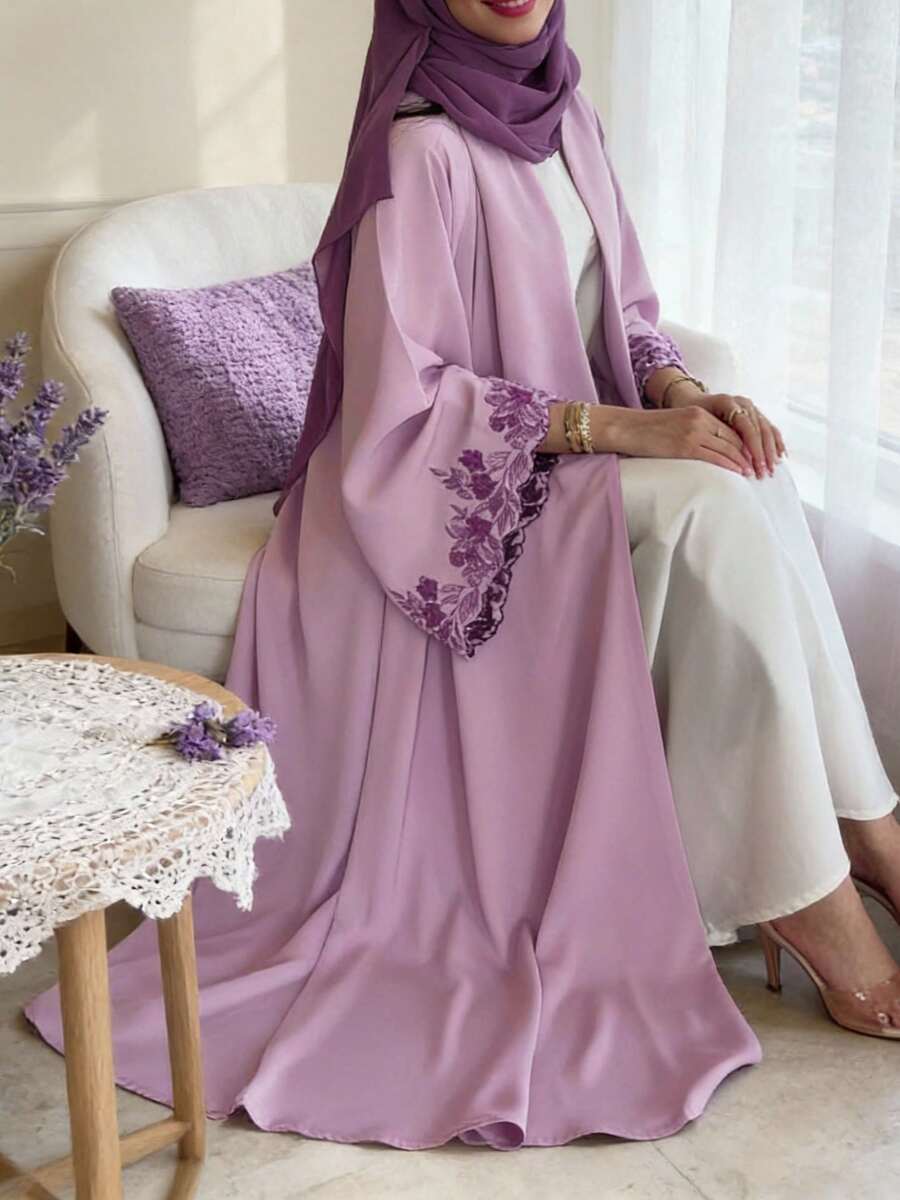1 chiếc Abaya thêu sang trọng màu tím, kiểu dáng thời trang thường ngày, dáng dài mở phía trước, thích hợp cho các bữa tiệc, sự kiện, kỳ nghỉ. - Màu tím - Xem 1