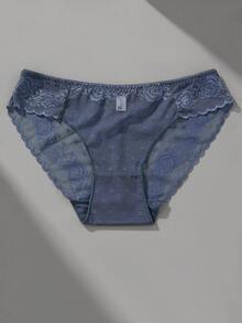 VKME Set de 5 tangas de encaje y malla sexy para mujer - Multicolor - Ver 5