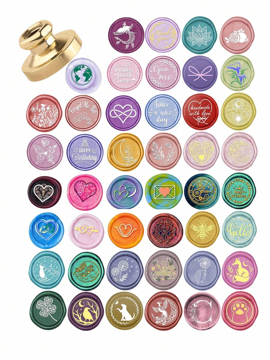 Wax Sealed, Open Me, Handmade With Care, Wish You Happiness! Brass Sealed, Used To Decorate Envelopes, Invitations, Gifts, Birthday Party Postcards, Greeting Cards, Etc. - Gold - View 1