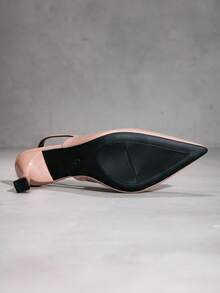 女士黑色尖头露跟粗跟凉鞋，时尚优雅 - 杏色 - 查看 7