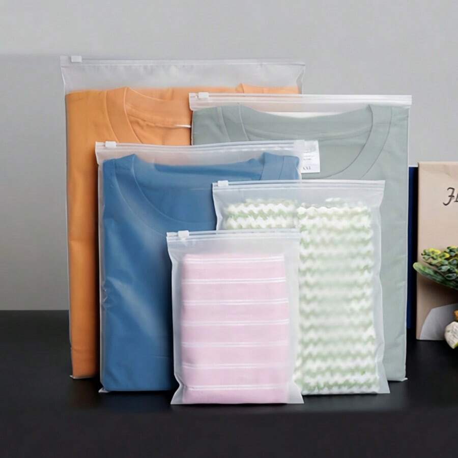 sealsuer 20pcs Frosted Transparent Zipper Bags, PE Self-Sealing Bags For Clothing Storage And Packaging, With Pull Cord Zipper Seal, Clear PVC Garment Organizer Bags, Waterproof Zipper Lingerie Storage Bags, Suitable For Back To School Season Drawer Wardrobe Organization, Closet Storage, Quilted Bags, Under Bed Storage Boxes, Divider Bags Garment Bag Waterproof Bag Clothes Organizer Clothes Storage Clothes Bag Packing Cubes Travel Essentials Travel Organizer