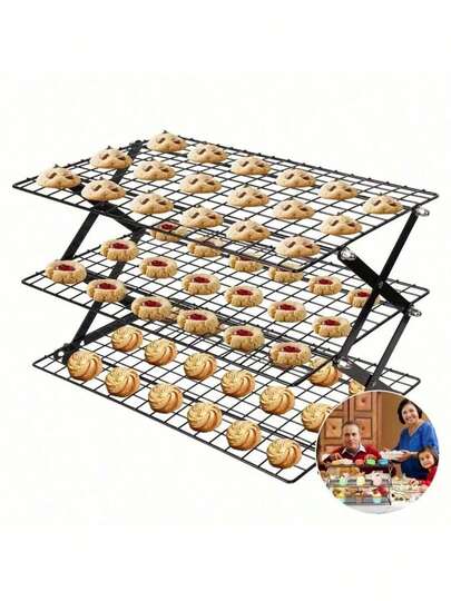 Baking Non-Stick Cooling Rack, Foldable Three-Layer Cookie Cooling Rack, Cake Biscuit Bread Drying Net Cake Rack, Baking Tools, Baking Accessories, Cooking Essential Ladies Gift.
