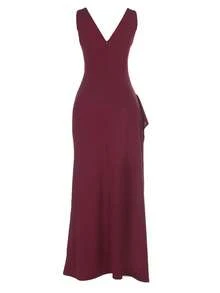 Đầm hè nữ WOWDARK, màu đỏ tía, thời trang, thanh lịch, cổ chữ V xẻ tà. - Màu Đỏ Sâu - Xem 10