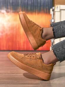 BAOLIANGXIONG Women's Autumn/Winter Skateboard Sneakers, Dual-Color Lace-Up Athletic Shoes