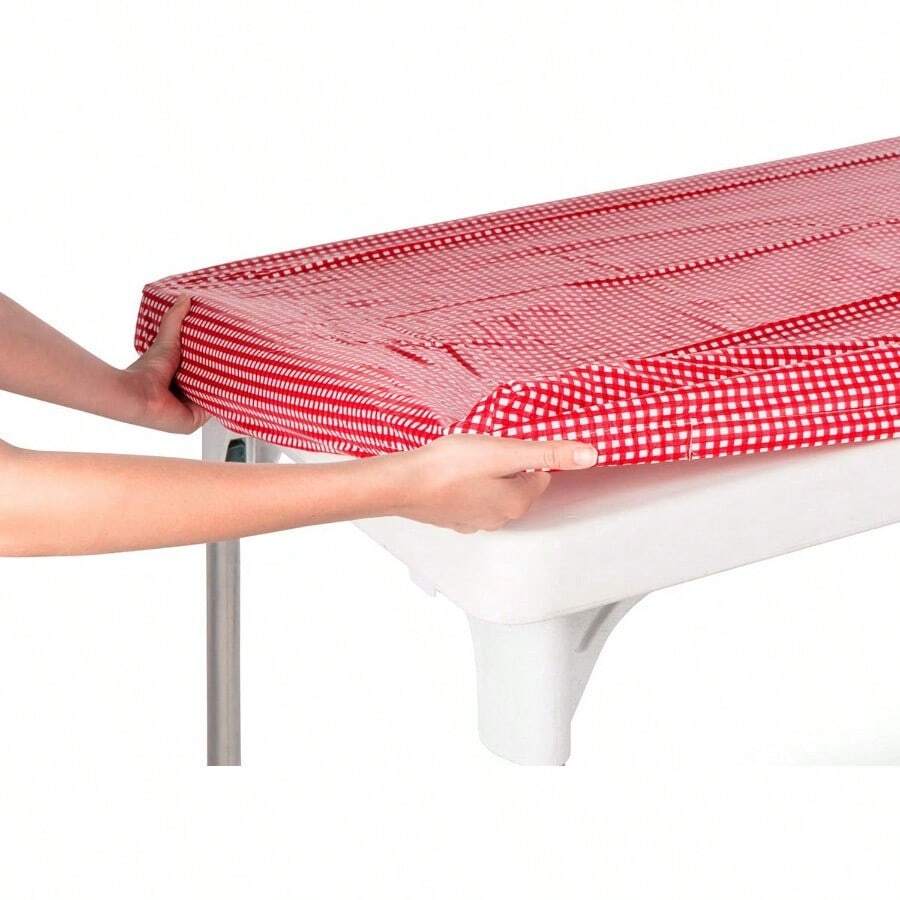 Fitted Tablecloth Vinyl Red and White Checkered 34 x 34 in Christmas Square Card Table Cloth Elastic Corner for Folding Table Cover Picnic Birthday Camping Garden Banquet Outdoor Indoor - Cuadrorojoyblanco - Ver 1