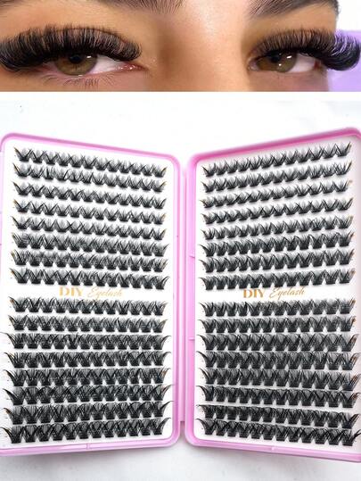 384片装睫毛嫁接套装 - 沙龙级DIY睫毛嫁接 | 易于佩戴、可重复使用且便携的睫毛簇、单根睫毛、假睫毛