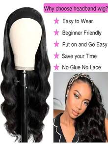 Body Wave Headband Wig Human Hair Wigs Glueless Wigs Human Hair For Black Women Human Hair Glueless None Lace Front Wigs 150% Density Wear And Go Wig Machine Made Headband Wigs - SNatural - View 4