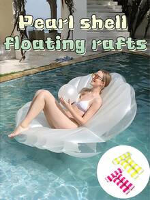 1件珍珠贝壳充气成人漂浮泳池床，水上游戏游泳圈，可折叠休闲椅，条纹三管漂浮平台，适合泳池派对和聚会 - 彩色 - 查看 7