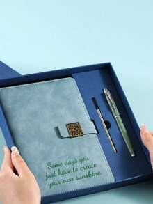 1 pieza Juego de cuaderno de cuero personalizado (con bolígrafo), cuaderno personalizado, juego de regalo de cuaderno de piel sintética, cuaderno de negocios con logotipo personalizado, libreta A5, diario de reuniones de trabajo - Multicolor - Ver 5