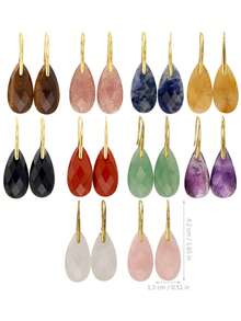 Bông tai đá tự nhiên hình giọt nước nhiều màu sắc tối giản, bông tai mặt dây chuyền pha lê mài giác thời trang. - Nhiều màu - Xem 10