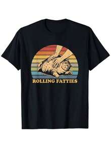 Cat Rolling Fatties Funny Vintage T-Shirt Gift For Dad Mom Daughter Coworker - Black - View 1