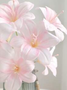 3 Stems Artificial Pink 3-Head Lily Flowers, Suitable For Wedding Decor, Home Decor, Outdoor Floral Arrangement, Living Room, Dining Table, Photography Props, Garden Decor - Pink - View 5