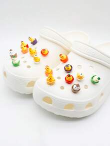 Bộ 8/16 món tượng vịt dễ thương đội mũ dùng làm phụ kiện trang trí giày dép, phụ kiện tự làm cho guốc và dép xăng đan. - Nhiều màu - Xem 4