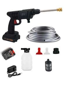 Pistola de lavadora a presión, lavadora a presión portátil con manguera de 5m, pistola de lavado de autos eléctrica de 24V, lavadora a presión para lavar autos, pisos y riego de jardín, accesorios para automóviles - Negro - Ver 4