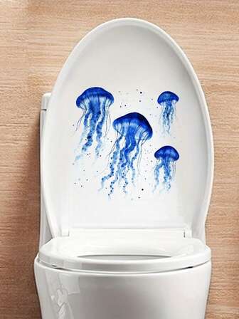 1 st vibrerande toalettklistermärke med maneter – hållbar badrumsdekoration, självhäftande akvarell havstema, lätt att fästa och ta bort, injicerar färsk marin konst i badrummet, unik akvariuminredning.