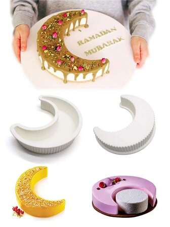 1 pieza Molde de chocolate con forma de media luna, molde de silicona 3D, molde de caramelos en forma de media luna, molde de fondant, adecuado para la decoración de tartas de mousse de Eid Mubarak, herramientas de decoración de pasteles DIY, utensilios de cocción, utensilios de cocina, accesorios de cocina y suministros de cocina para el hogar