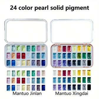 24-Color Solid Watercolor Paint Set Portable Case & Ink Pen Included - Shiny Paints For Artists, Hobbyists, For Skill Levels - Wax-Based Pigments For Blending & Shimmering Effects