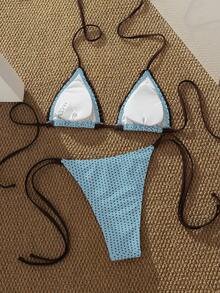 Bộ bikini chấm bi và kẻ caro kiểu retro dành cho nữ, thích hợp cho các buổi đi chơi, kỳ nghỉ, lễ hội âm nhạc, tiệc bể bơi, lễ hội hóa trang, trang phục đi biển mùa hè 2026. - xanh nâu - Xem 7
