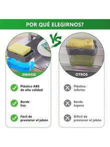 EstiloEMAGIE Dispensador de Jabón Cocina: Jabonera Despachador de Jabon Liquido para Trastes de Cocina Soap Dispenser con Esponja para Fregadero 380 MLVersión mejorada - 330 ml - Ver 11