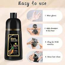 Black Hair Dye Shampoo, Semi-Permanent Gray Coverage For Women And Men, 3 In 1 With Natural Ingredients, Lasts 30 Days/500ml - Đen - Xem 4