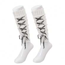 Women's Y2K 80s Leg Warmers Socks Rib Knit Boot Socks,OneSize,BlackWhite - BlackWhite - View 4