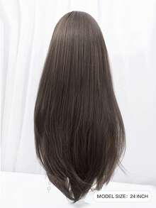 SHUDUO 1顶合成耐热直发假发，棕色，中分，纤维材质，适合日常佩戴，外观自然（不含配件） - Dark Brown - 查看 4