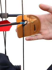 1件户外狩猎射箭配件，包括护臂和指套，牛皮材质，保护手指免受弓弦摩擦，黑色护臂和指套组合，弓箭射击练习必备配件 - 彩色 - 查看 6