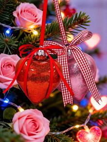 1个心形闪光装饰球，情人节、圣诞节、生日派对、节日、礼物等场合的装饰挂件，红色/粉色带蝴蝶结，10厘米/8厘米