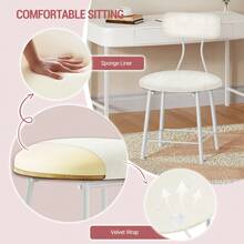 HEXCELEN Dressing Table Chair With Gold Legs, Vanity Stool Chair With Soft Padding, Makeup Dressing Table Stool For Bedroom, Living Room, Velvet Pink - White - View 5
