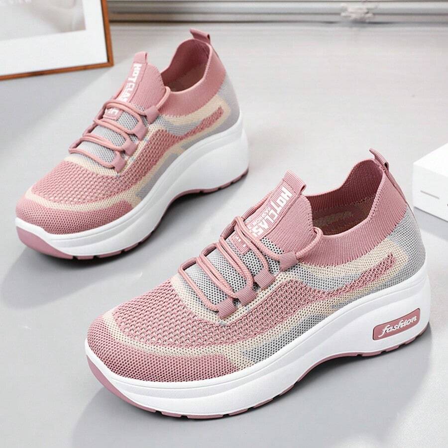 Women's Athletic Shoes, Available In Plus Sizes, Slip-On Design, Lightweight And Breathable Mesh Upper, Slip-Resistant And Shock-Absorbing, Machine Washable, Sporty Style, Tennis Shoes, Perfect For Everyday Wear, Running, Fitness, Travel, And Shopping, Making A Great Women's Day And Mother's Day Gift. - 粉色 - 查看 1