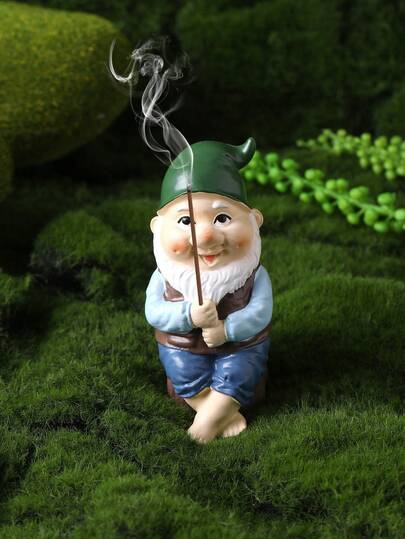 1个坐姿矮人香炉，花园小矮人装饰，树脂庭院香炉，香薰棒香炉，适用于家居装饰、客厅、书房、办公室、玄关桌面