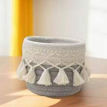 1pc Handmade Woven Cosmetic Storage Box, Makeup Organizer, Mini Basket, Boho Decor Basket, Small Storage Basket, Boho Beach Style Room Decor, Makeup Brush Holder, Brush Holder, Ivory Color Pouch, Brush Holder, Brush Rack, Perfume Storage Box, Cosmetic Bag, Gift For Her, Christmas Gift, Ideal For Bedroom, Living Room, Office, Back To School , Makeup Room Decor - Multicolor - View 15