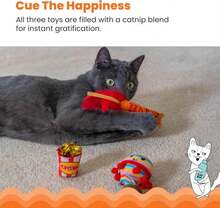 Catstages Happy Purrthday Cat Toys, 3-Pack Catnip Plush Toys With Crinkle, Feathers &Amp; Dental Mesh, Multicolored - ColorF - 查看 4