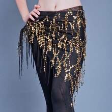 1pc Women's Belly Dance Hip Scarf Sequin Tassel Triangle Wrap Skirt Waist - Multicolor - View 9