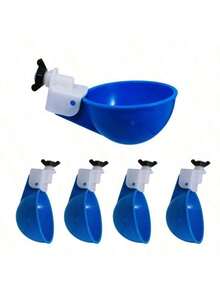 Automatic Poultry Waterer Kit - Large Blue Chicken Water Cup For Chickens, Ducks, Geese, Turkeys & Rabbits - 5 Pieces (Bucket Not Included)